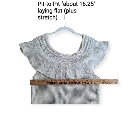 Anthropologie cottagecore sleeveless ruffle-front 100% cotton crochet knit L - Picture 4 of 9